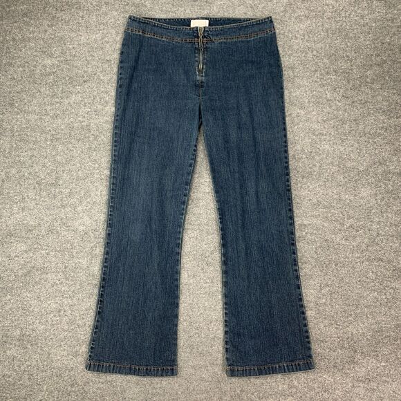 Vintage Soft Surroundings Denim Trousers Women L Large Retro Zip Front Wide Leg - Picture 2 of 13